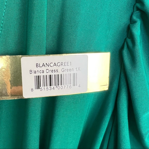 Monif C Gathered Sleeve Faux Wrap Bianca Green Dress Women's Size 1x NEW - Picture 5 of 9